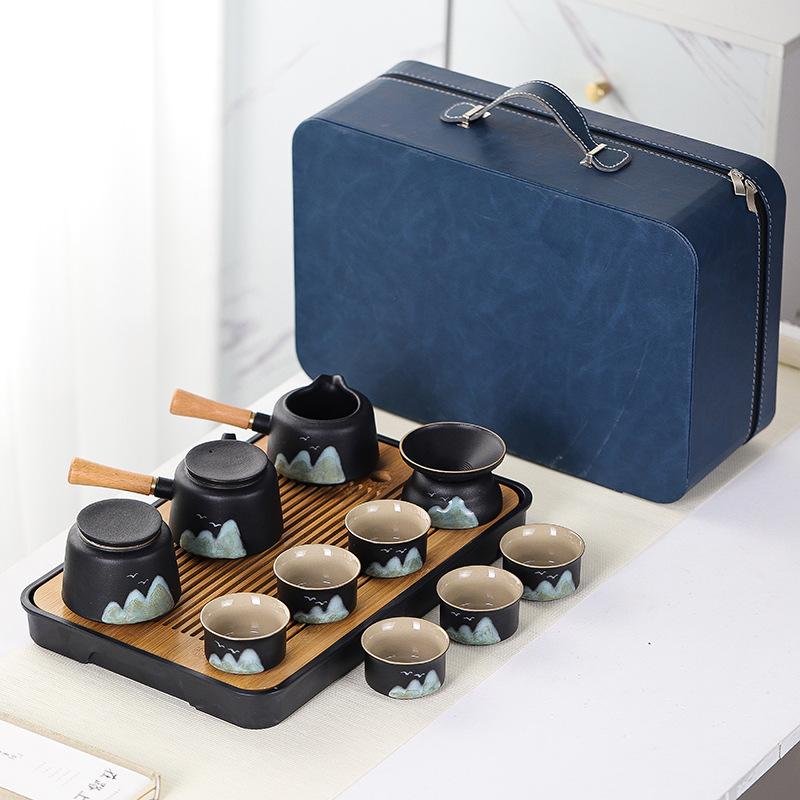 Чайник Чайные чашки 11 предметов Наборы Бамбуковый чайный поднос Японский/дорожный Керамический Расписанный вручную Чайный сервиз в подарочной коробке с подносом и коробкой для хранения