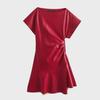 Женское красное кожаное облегающее плиссированное платье с короткими рукавами в европейско-американском стиле, весна/лето 2024 г.