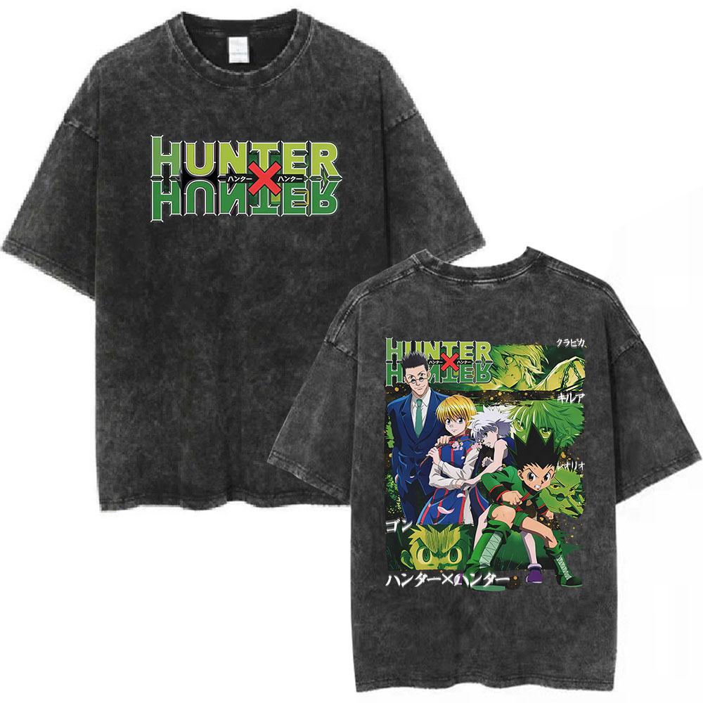 Vintage Washed Anime Hunter X Hunter Printed Tshirt Mens and Womens Washed Tshirt High Quality Vintage Cotton Tshirt Tops