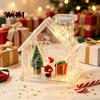 Rechargeable LED Decoration Clear Acrylic House Ornament, DIY Fillable Christmas with Light, Lighted Table Centerpiece for Festive Party Mantel Decor