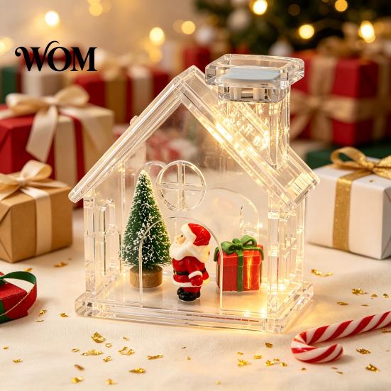 Rechargeable LED Decoration Clear Acrylic House Ornament, DIY Fillable Christmas with Light, Lighted Table Centerpiece for Festive Party Mantel Decor