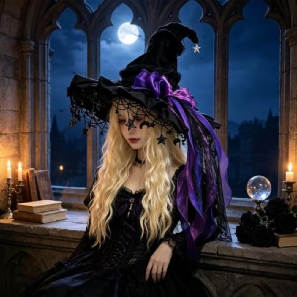 Ruffle Brim Witch Hat Wide Brim Cosplay Costume Hat Dramatic Gothic Hat Halloween Costume