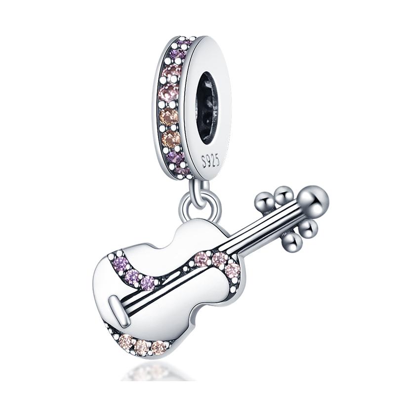 Romantic Music Charms Beads 925 Silver Piano Violin Red Guitar Punk Saxophone Pendants Fit Qikaola Bracelet DIY Jewelry