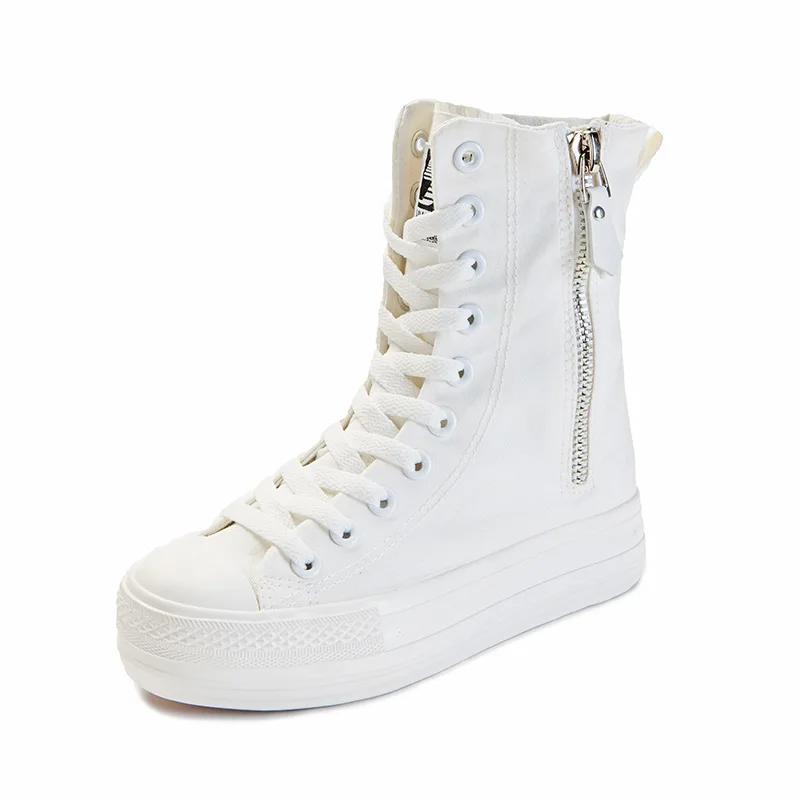 Женская обувь Новые Высокие Боковые на Молнии Кеды из Канваса Модные Удобные Ботинки на Платформе для Женщин Студенческая Обувь Кеды на Платформе