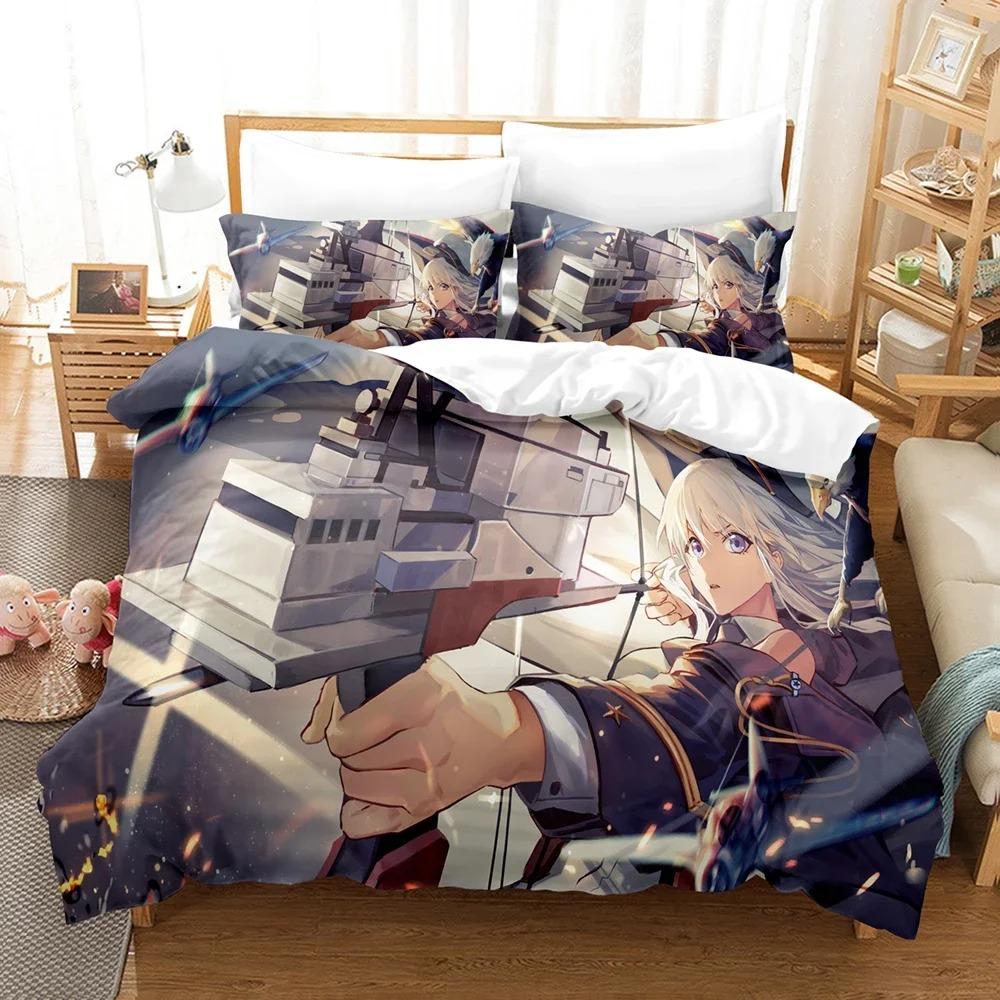 3D Принт Azur Lane Постельный Комплект, Пододеяльник Одеяло Постельный Комплект Пододеяльник Наволочка, Размер Кинг Квин Полуторный Для Мальчиков Девочек Взрослых
