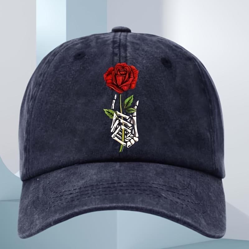 Rose Skull Printed Baseball Hat for Men and Women Outdoor Sports Running Sunscreen Daily Leisure Activities Duck Tongue Hat