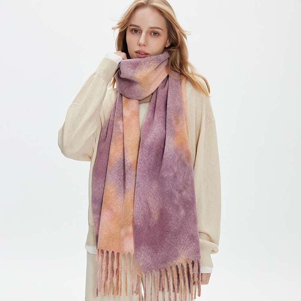 Long Tassel Gradient Shawl Boucle Knit Fringe Wraps Boucle Yarn Poncho Tie Dye Scarf Women