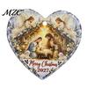Vintage Style Holiday Hanging Tags Wooden Nativity Ornament for Christmas Tree Decorations, Retro Religious Heart Shape Gifts Scene Garland Decoration