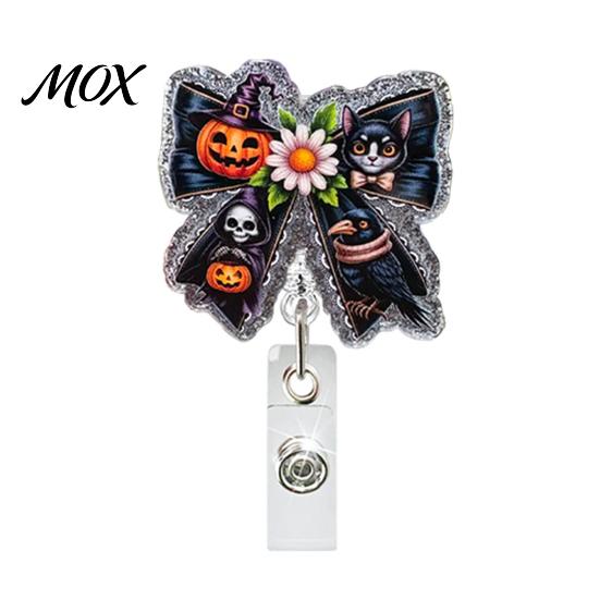 Glitter Pumpkin Badge Holder Retractable Holder, Halloween Acrylic Reel, Cute Ghost Reel with Rotating Hook ID Card for Nurse Doctor Teacher