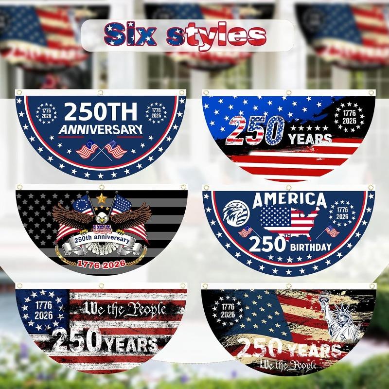 2PCS 250th Anniversary USA Flag, 1776-2026 Fan Flags,American Anniversary Flag for Wall, Front Door, Porch Outdoor Decorations