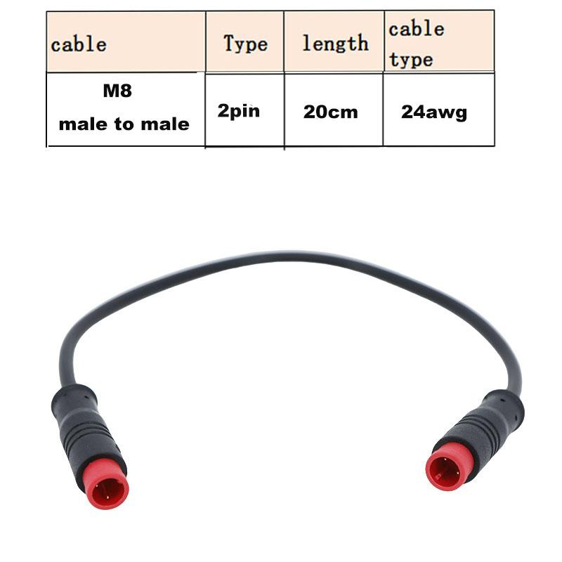 Водонепроницаемый 0,2 м 0,3 м m8 2-контактный сердечник Электровелосипед Штекер Мужской женский к Мужскому женскому Кабель Провод для Ebike сенсора Дисплея