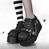 Fashion Punk Gothic Lolita Shoes Women Paltform Denim Shoes Design Stars Metal Chain Blue Denim Boots Cosplay Ladies Boots Jk Black Shoe