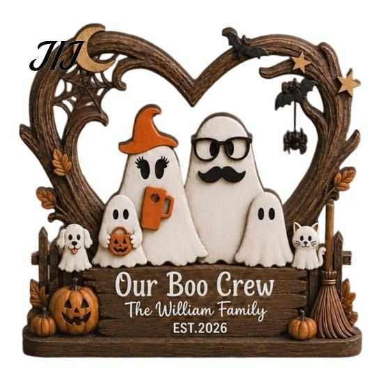 Gifts for Halloween Ghost Family Wooden Plaque, Pumpkin Couple Tabletop Sign, Decorative Plaques Farmhouse Home Ornament Tiered Tray Shelf Decor Theme