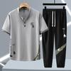 Men's Lightweight Breathable Hooded Short Sleeve Set Short Sleeve + Sweatpants Two Piece Loose Suit