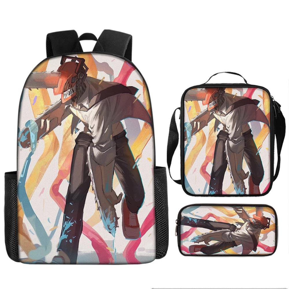 Chainsaw Man Anime Peripheral Backpack Set, Lightweight Large‑Capacity School Bag With Pencil Pouch, Casual Anime Daypack For Middle School Boys Girls