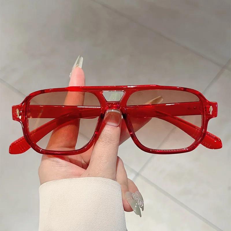 Casual and Versatile Retro Double Beam Large Frame Sunglasses Unisex Model Outdoor Beach Sunglasses UV400 Shades Eyewear