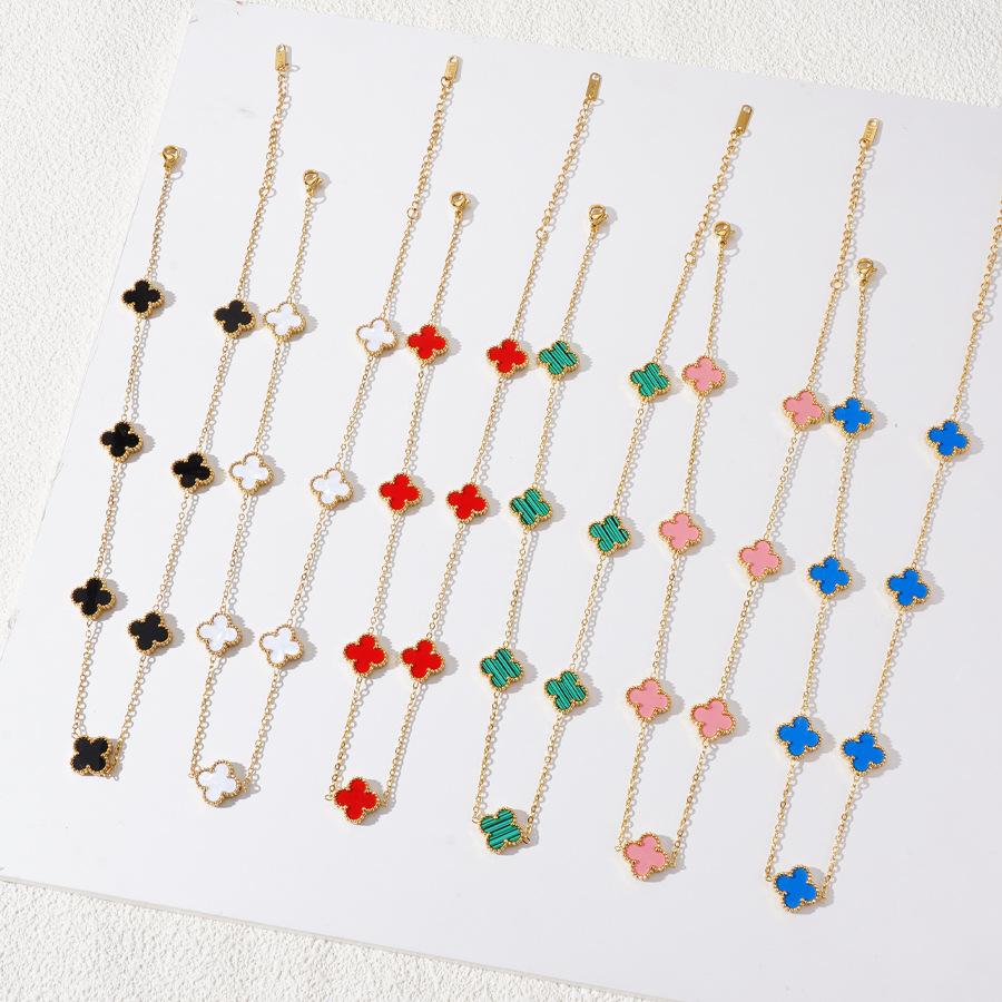 7 цветов 13 мм Двусторонняя титановая сталь Четырехлистный клевер Ожерелье Не теряет цвет 18k Легкая роскошь Женское ожерелье