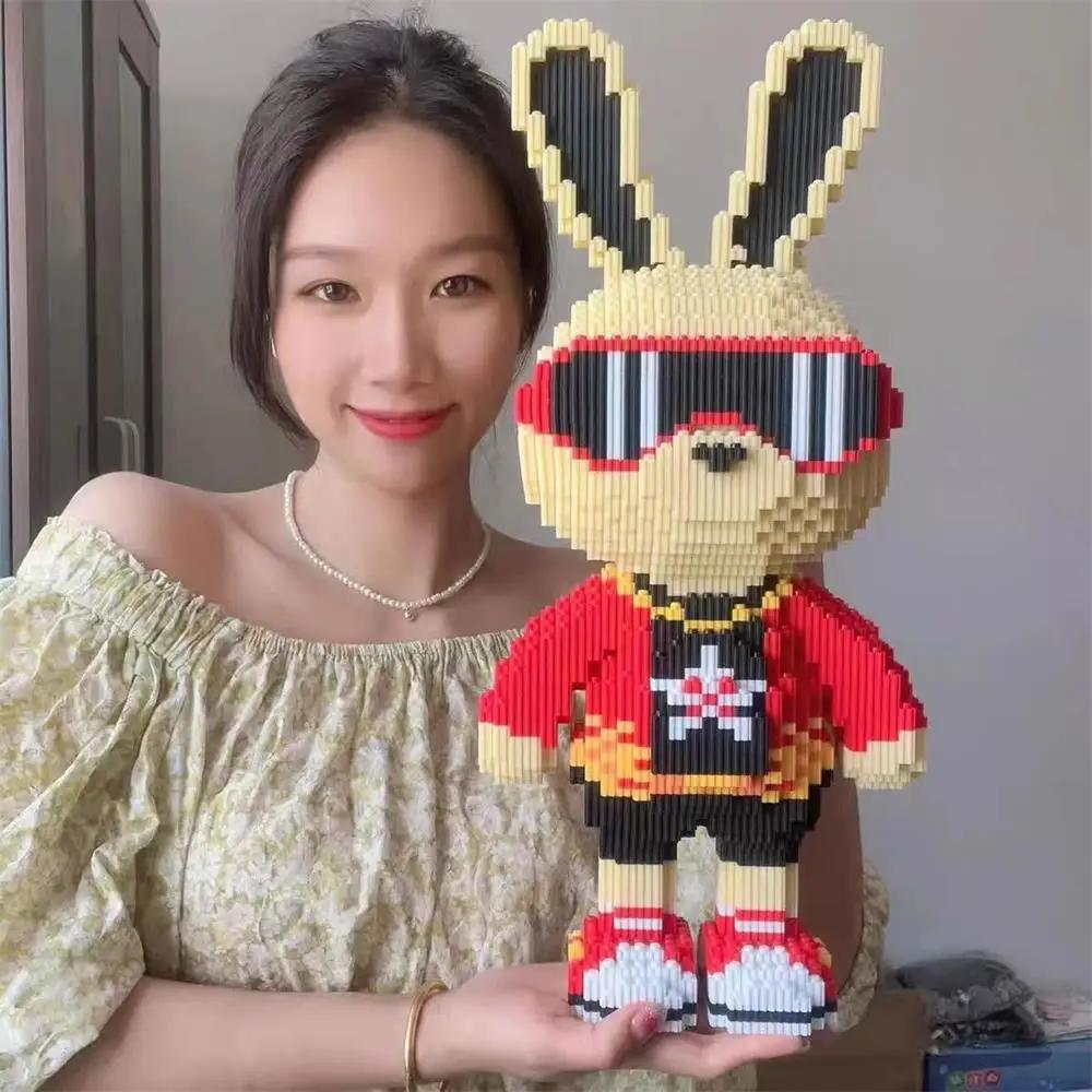 3D 5800PCS Candy Rabbit Colorful and Cute Rabbits Society Rabbit Building Blocks Adult High Difficulty Assembly Puzzle Toys Gift