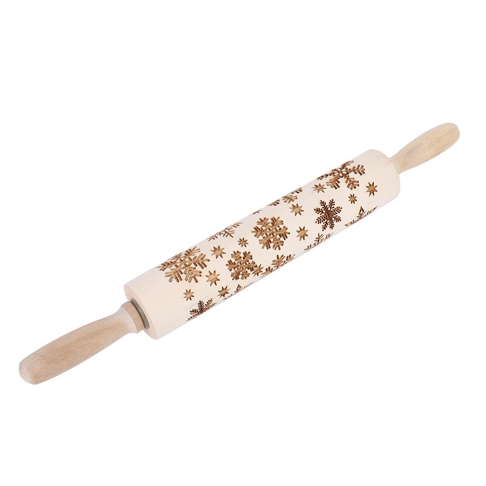Christmas Wooden Rolling Pins Engraved Embossing Dough Pin with Snowflake Pattern Baking Tool