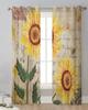 Retro Shabby Sunflower Sheer Curtains for Living Room Decoration Window Curtains for Kitchen Tulle Voile Organza Curtains