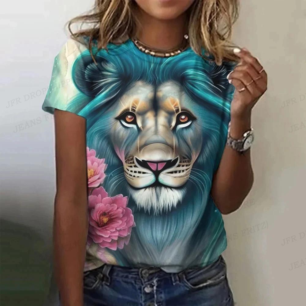 Summer Tiger Pattern T-shirt Animal 3D Printing Women's Casual Short Sleeved Retro T-shirt Y2k Harajuku T-shirt Women's Clothing