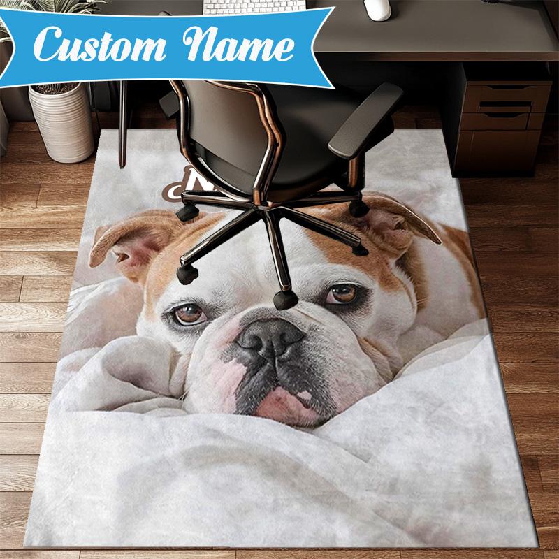 Custom Name Bulldog Comfortably Rug for Living Room, Game Rooms, Office, Bedroom, Floor Mat Playful Design, fan gifts Christmas decor