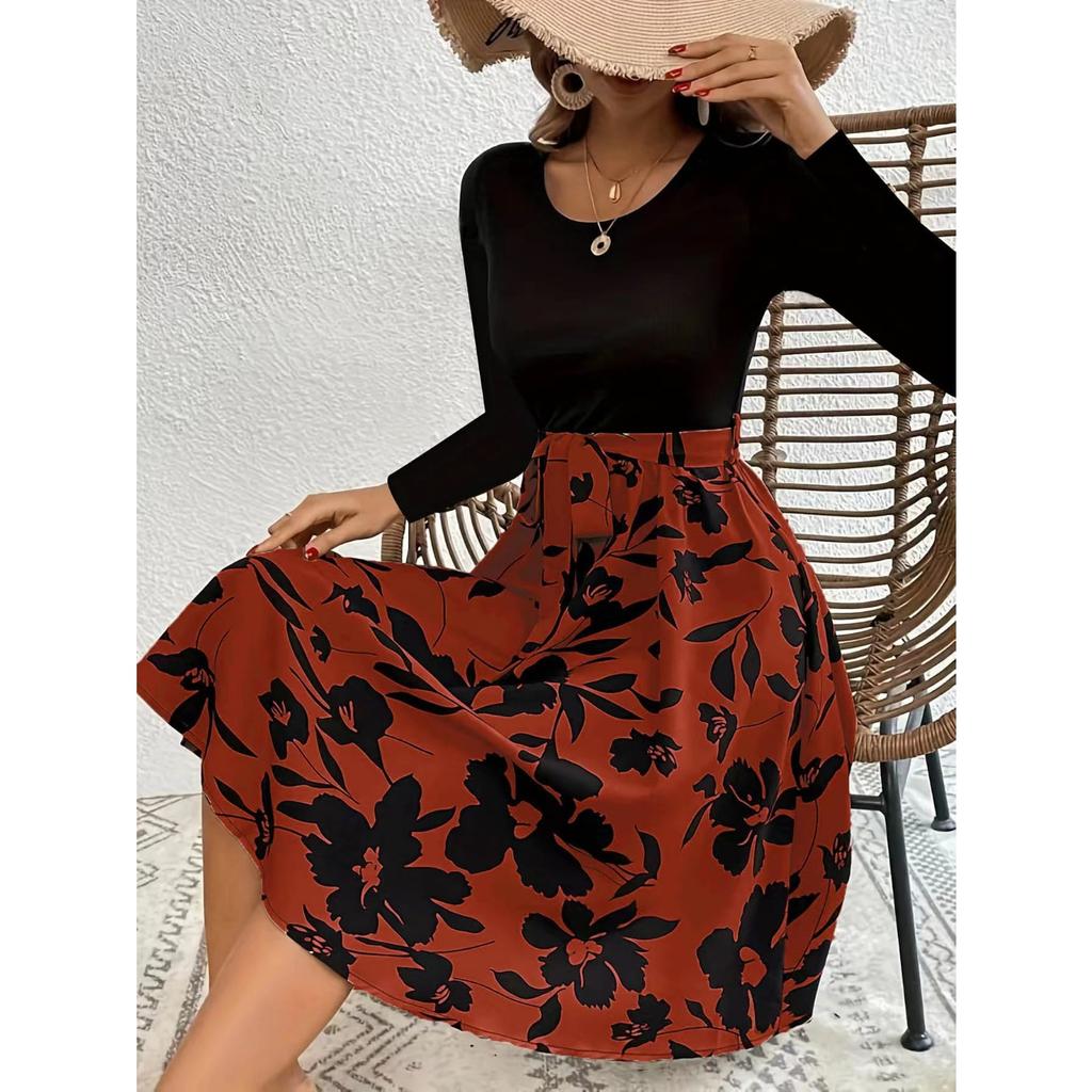 IHUASU Осенне-зимнее женское платье, однотонное, с круглым вырезом, тонкое, с длинными рукавами и разрезом, темпераментное платье