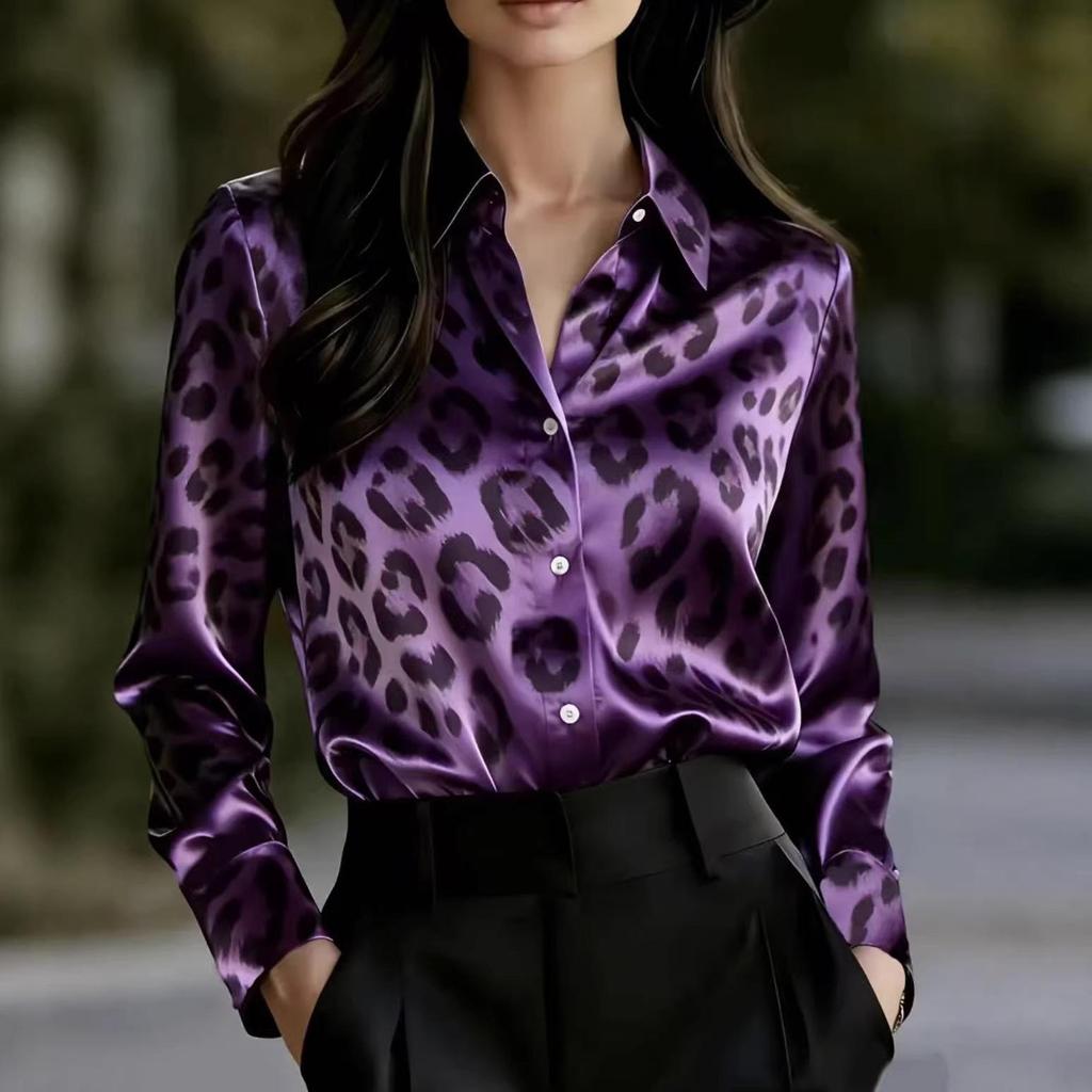 2026 Модная женская повседневная рубашка с леопардовым принтом в европейском и американском стиле - Коллекция Весна/Осень
