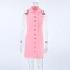 Summer versatile commuter style sleeveless lapel slim and thin solid color classic fake pocket dress short skirt women