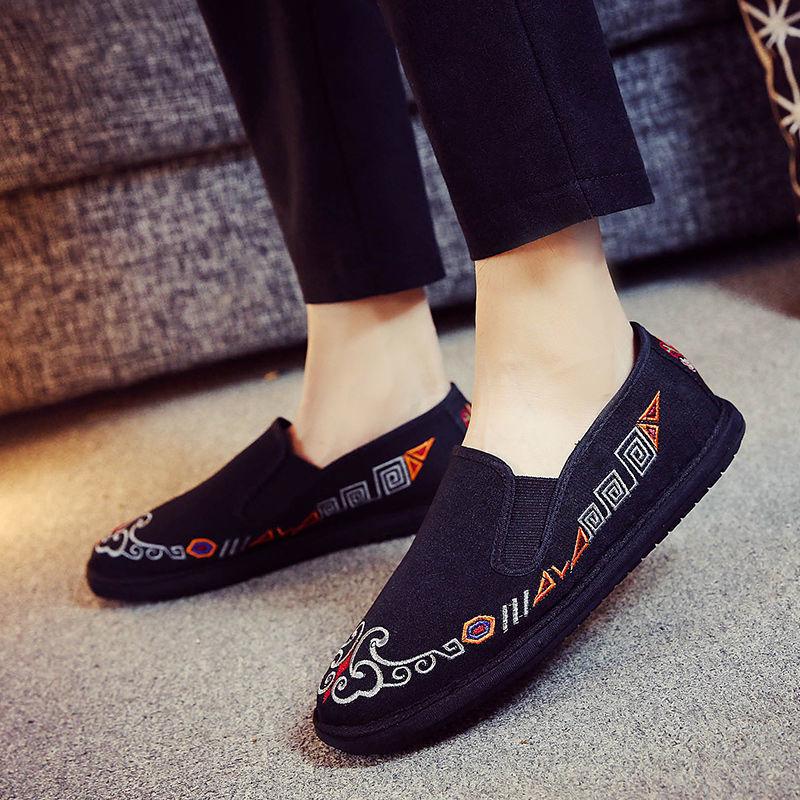 Embroidery Old Beijing Cloth Shoes Men'S Casual Canvas Shoes Men'S And Women'S Trends Korean Version Season Breathable Social Beans