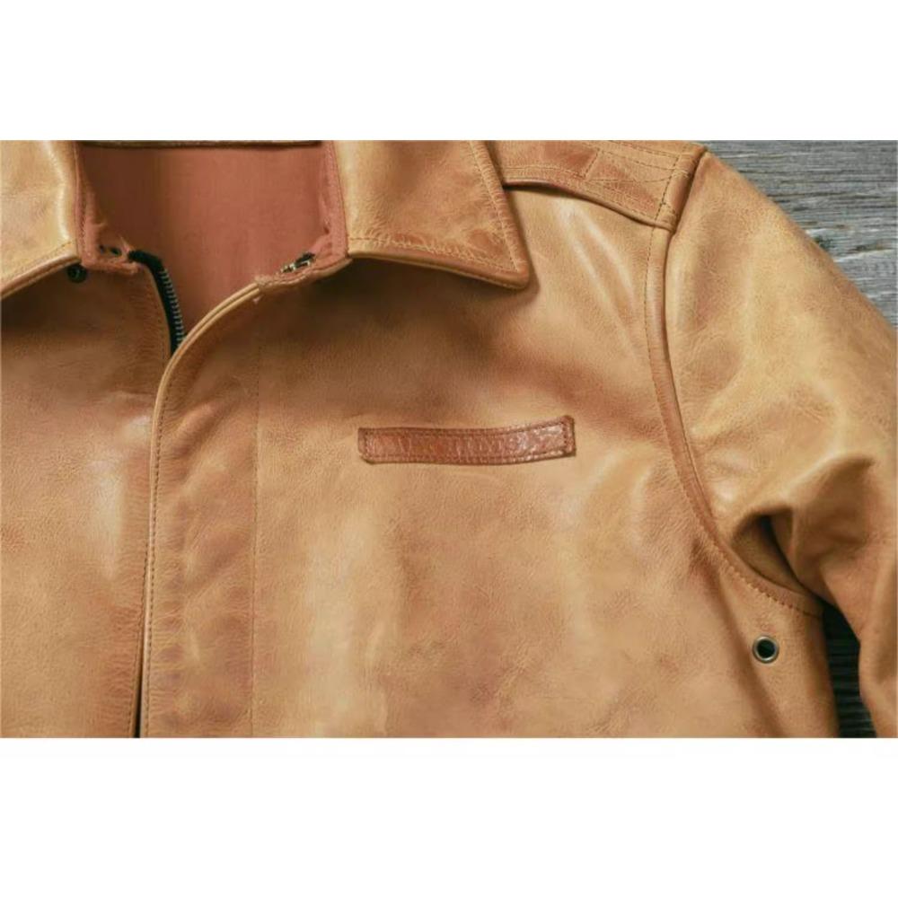 Chinese Size Classic Flight A2 Pilot Jacket Vintage Dirty Yellow Oil Waxed Cowhide Genuine Leather Jacket Men Aviator Jackets Male Coats