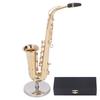 Miniature Saxophone with Stand Brass Lifelike Mini Musical Instrument Dollhouse Model Home