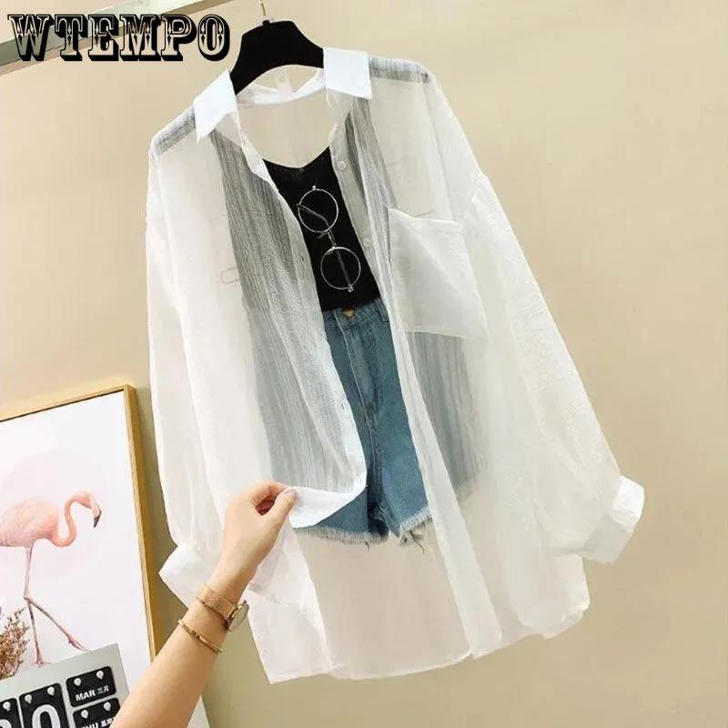 WTEMPO Одежда для защиты от солнца, женский кардиган, тонкое пальто, летняя шифоновая блузка, корейская версия, темперамент, свободная