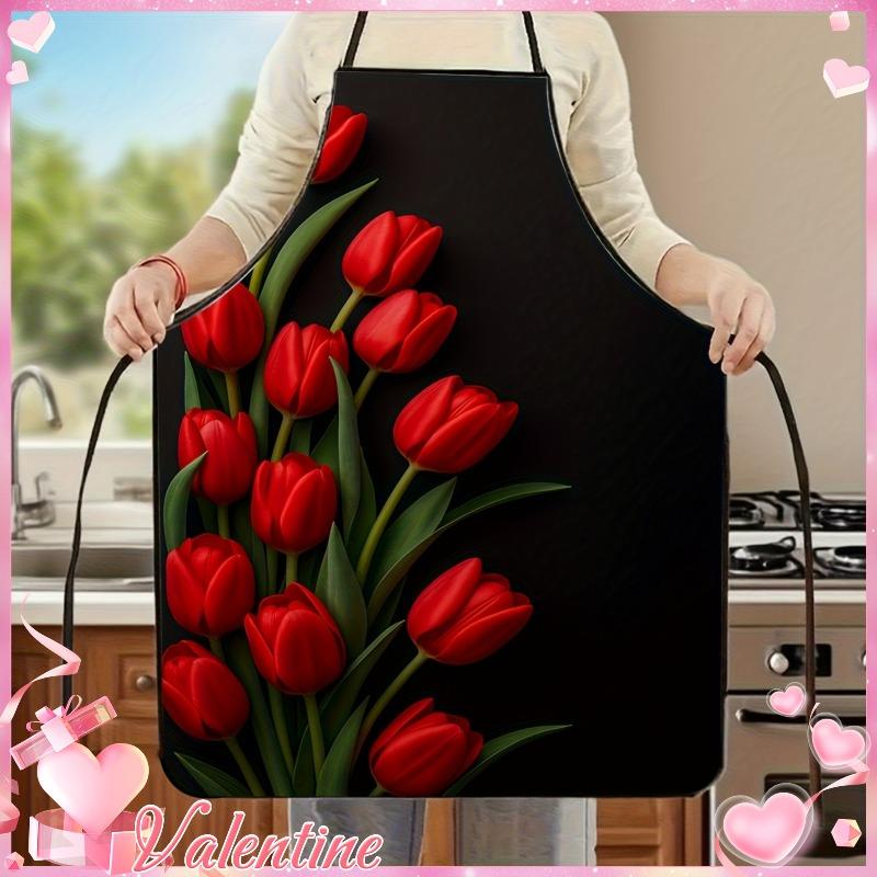 1pc Floral Printed Apron - Adjustable Durable Polyester Kitchen Apron for Baking, Cooking, Home Use - Ideal Gift for Couples, Fa