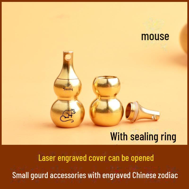 Брелок из латуни в виде тыквы со знаком зодиака, восемью триграммами и гравировкой благословения