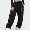 Women Sweatpants Cotton Red Side Striped Sports Pants Straight Elastic Waist Pants For Women Navy Blue Sweatpants With Stripe
