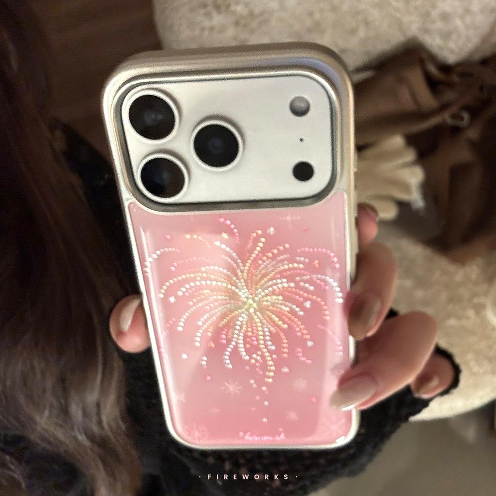 Розовые фейерверки чехол для iPhone 17 Pro Max iPhone 16 для 15 золотой 14 Новогодняя атмосфера 13 жесткий