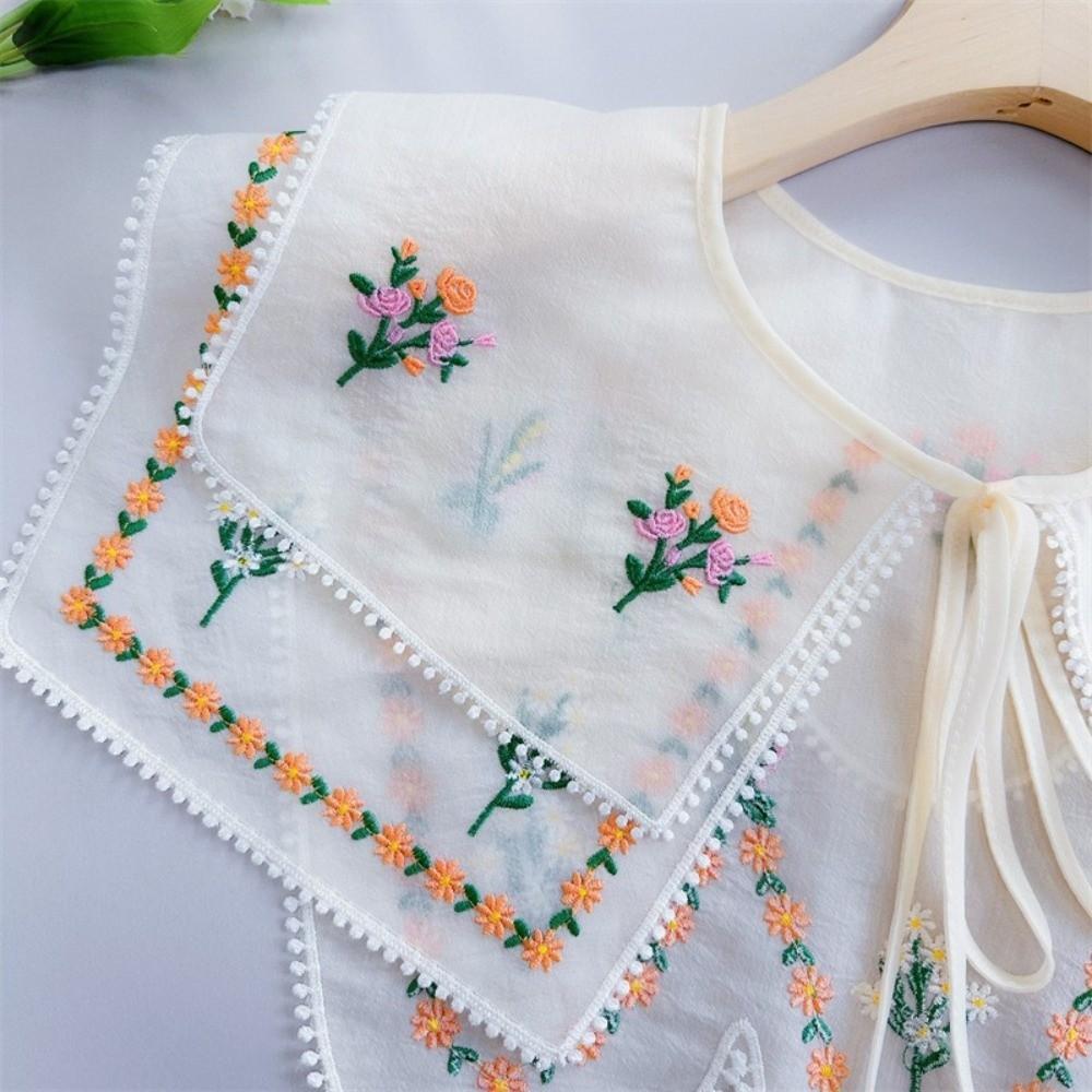 Lace Trim Floral Embroidered False Collar Double-layer Shoulder Wrap Women Fashion