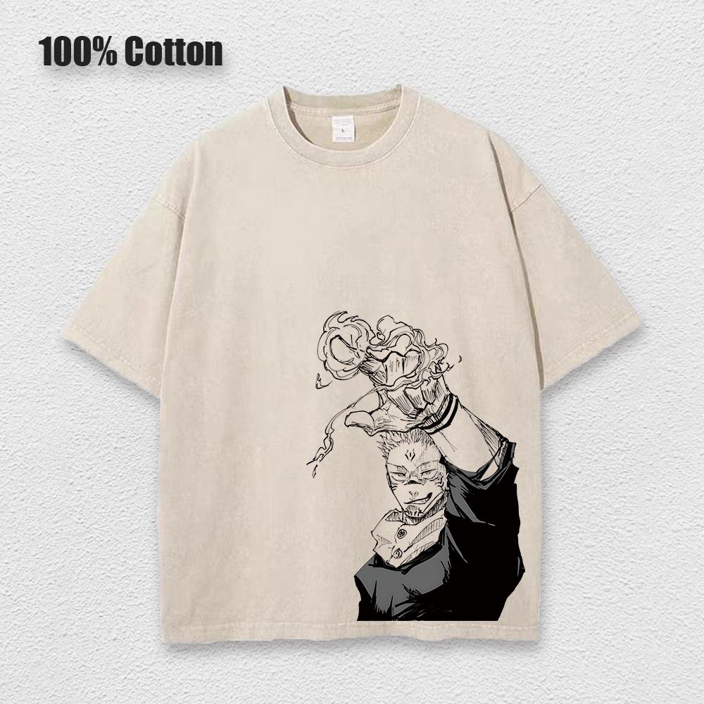 Аниме принтованная винтажная хлопковая футболка мужская футболка большого размера Harajuku летняя футболка с коротким рукавом женская винтажная выстиранная футболка