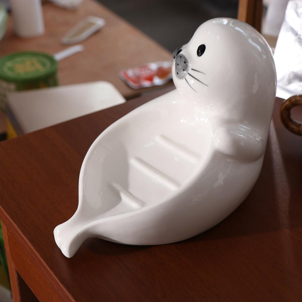 Cute Self Draining Soap Holder Drainable Bathroom Decor Organizer Sea Lion Soap Dish Countertop