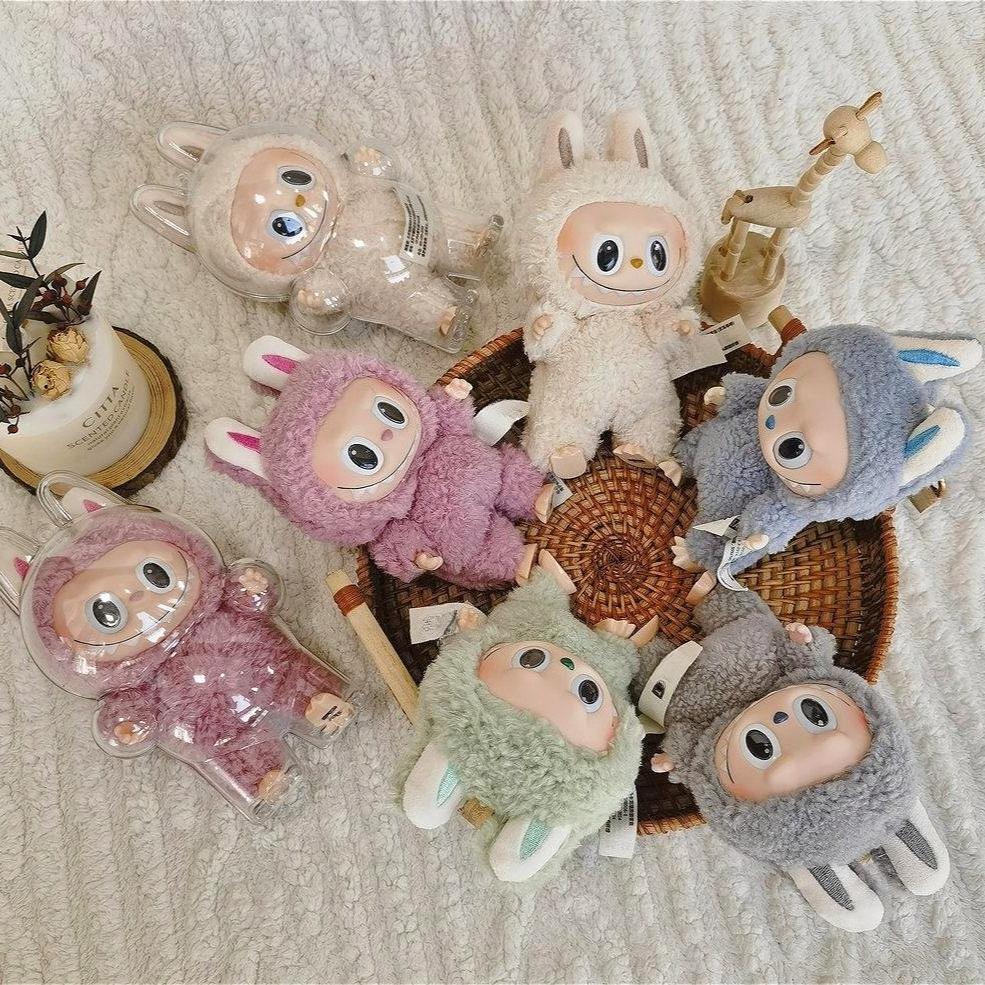 Car Plush Ornament Anime Figure Labubu 1.0 Monster Vinyl Blind Box Series Heartbeat Macaron Doll Kids Gift Birthday Toy Air Outlet Ornament