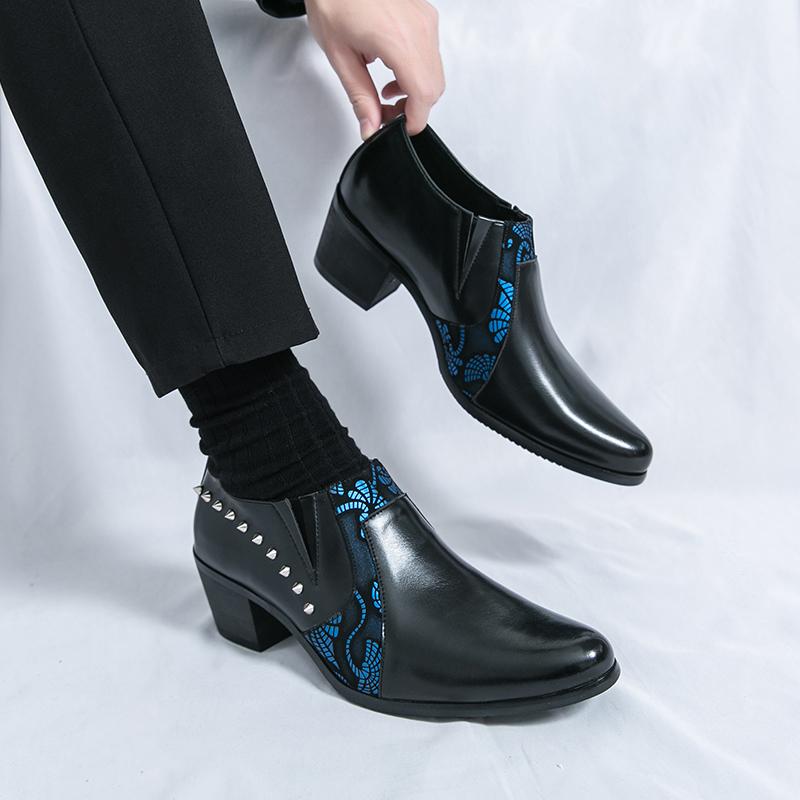 Fashion Men Fashion Pointed Handmade Dress Shoes Luxury Artificial Leather Shoes Daily Wear Men High-heeled Business Casual Office Shoes