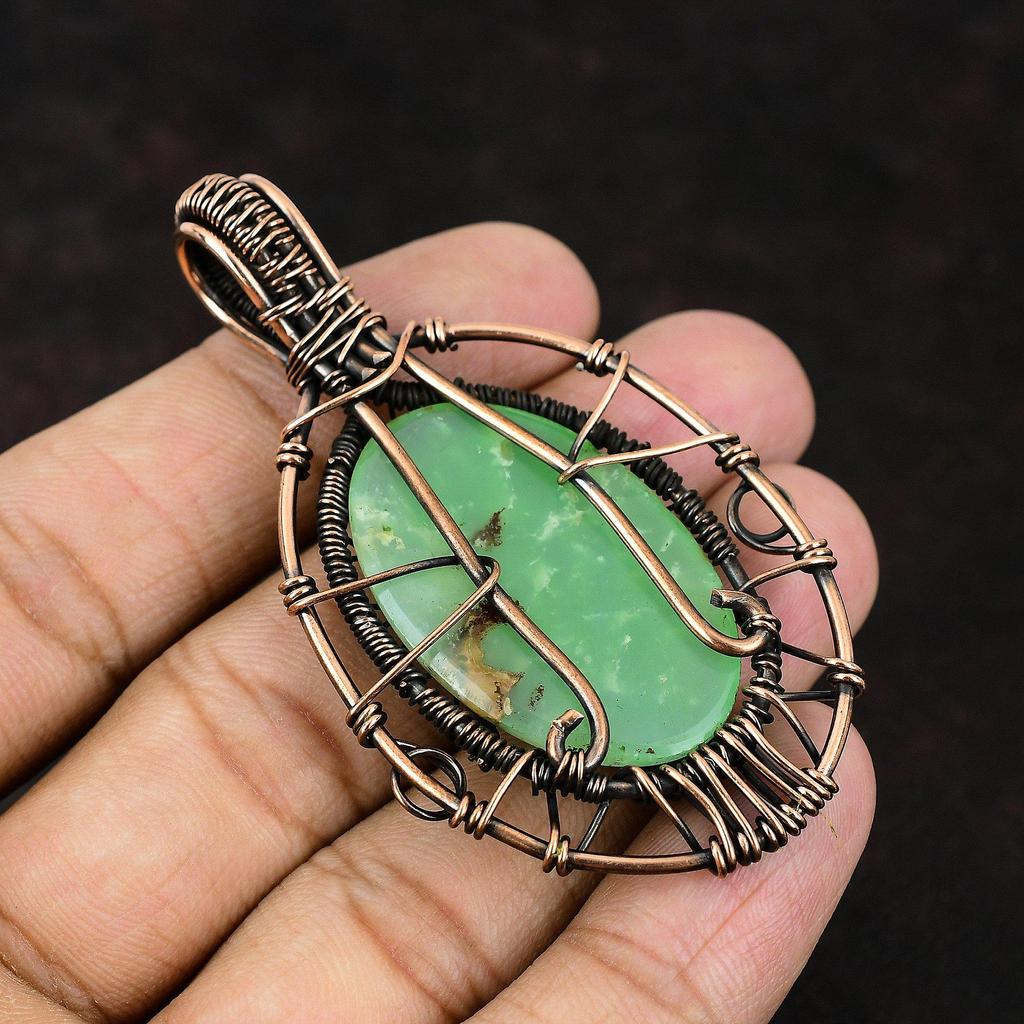 Tree Of Life Chrysoprase Pendant Copper Wire Wrapped Jewelry Gemstone Jewelry Gift For Her Gift For Mom Chrysoprase Jewelry Designer Pendant