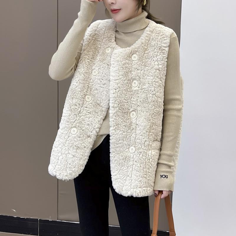 Овечья шерсть осень и зима новый меховой интегрированный жилет универсальный свободный плюшевый жилет куртка