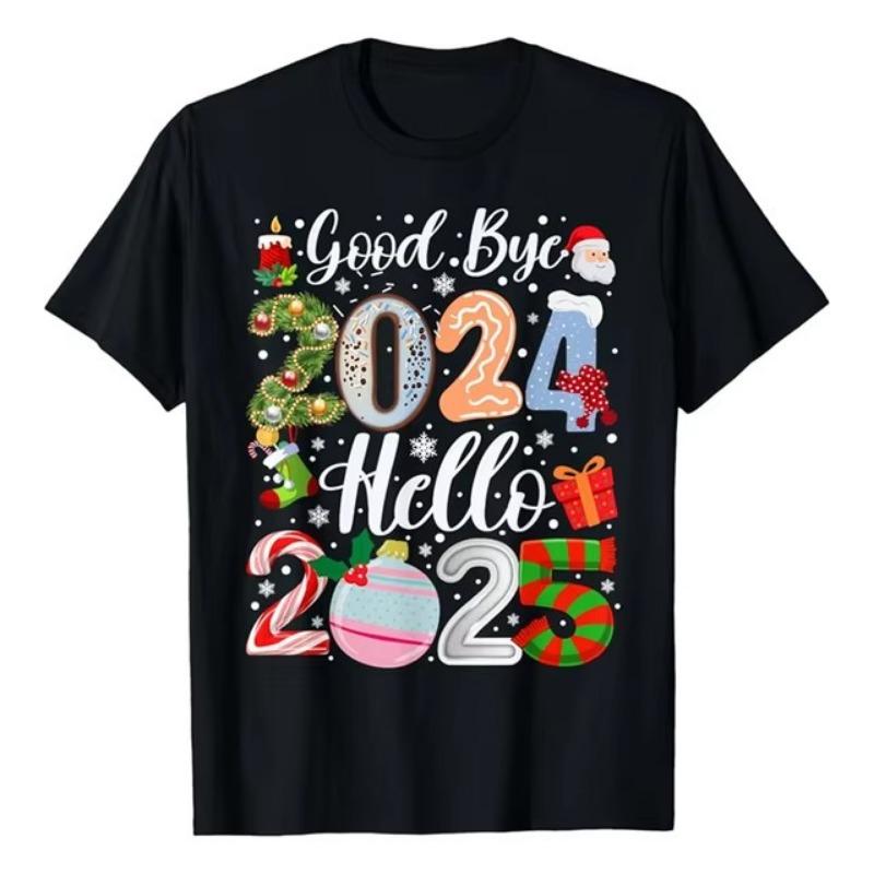 С Новым годом 2025, футболка с 3D-принтом, повседневная модная футболка с уникальным узором, веселый рождественский фестиваль, модная популярная футболка