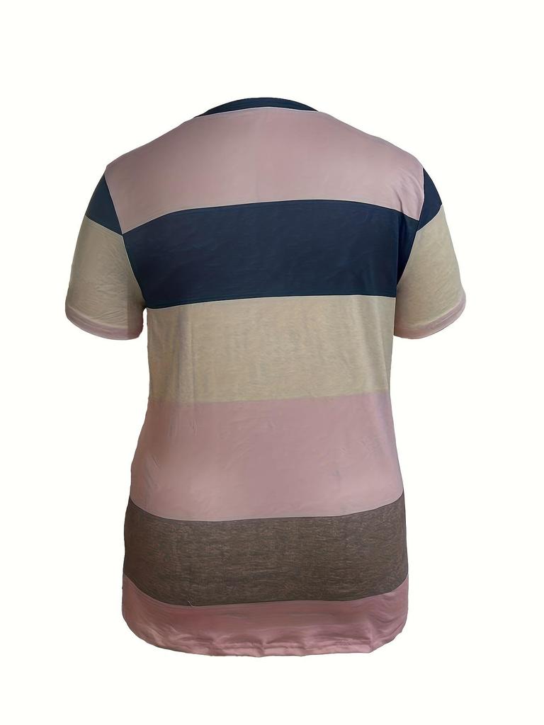 Женский клетчатый и полосатый топ с коротким рукавом и круглым вырезом большого размера - Желтый/Красный, Коллекция 2025