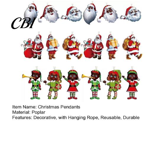 Poplar Wood Xmas Pendants Christmas Wooden Hanging Pendants, Santa Claus Ornaments with Holiday Decorations Lanyards for Tree Home Party Window