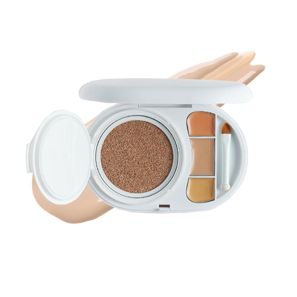 Effect Like Finish Foundation Cushion Foundation with 3 Color Concealer Coverage Stain Hiding 22 Sand SPF50+ PA+++ Break-resistant