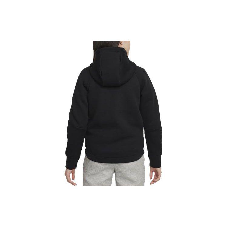 Nike Sportswear Tech Fleece Logo Print Hooded Zip-Up Sweatshirt Kids Tops Black FD2979-010