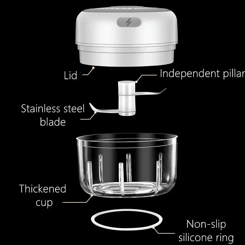 Мини-электрический измельчитель чеснока, 100/250 мл, овощной чили, мясо, имбирь, прочный, прочный, USB-зарядка, кухонные блендеры